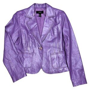 ALFANI GENUINE LEATHER Luxury Designer Purple Casual Jacket Coat Womens Medium